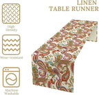 Colorful Paisley Table Runner, Boho Vintage Pink Red Teal Floral Leaves Print Table Runner for Home Kitchen Dining Table Holiday Party Decor, 13x36inch