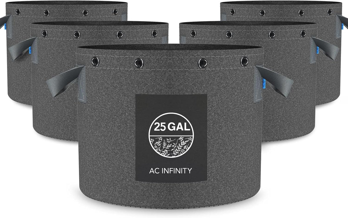 AC Infinity Heavy Duty Fabric Pots, 25 Gallon Aeration Reusable Grow Bags 5-Pack with 500G Thick Nonwoven Fabric and Multi-Purpose Rings, for Low Stress Plant Training Fruits, Vegetables, and Flowers