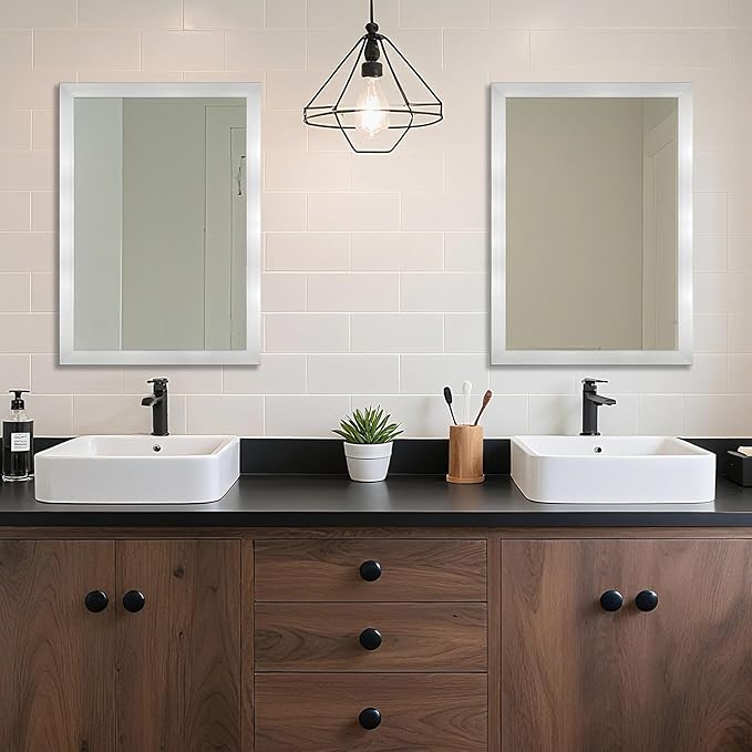 Ruomeng Bathroom Mirror 24" x 36" Rectangular Wall Mirror for Over Sink Feamed Mirror for Entryway, Bedroom, Living Room, Nickel