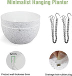 Meowell 8 inch Hanging Planters for Small Indoor Outdoor Plants, 2 Pack Hanging Flower Pots with Drainage Holes and Chain for Garden Porch, Plastic Hanging Baskets for House Plants, Speckled White
