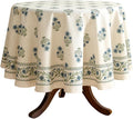 ISAENNE Designer White Linen Round Tablecloth,Chinoiserie Floral Elegant Indoor Table Cloth,Fall Stain Proof Decor Tablecloths for Dining Thanksgiving Kitchen,Diameter 67"-Mosella F