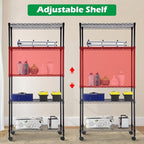 5 Tier Shelving Unit Heavy Duty Wire Shelving Unit Easy Installation Metal Shelving Unit 14"D x 30"W x 60"H Metal Storage Shelves with Wheels Wire Shelving Rack for Garage Home Kitchen, Black