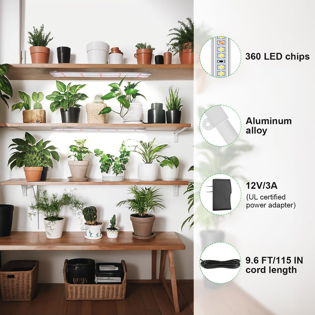 Wiaxulay Grow Lights for Indoor Plants, 360 LEDs Full Spectrum Plant Grow Light, 6 Bars/16 in Grow Light Strip with Auto Timer 6/12/16 Hrs, 3 Switch Modes, 5 Dimmable Levels for Hydroponics Succulent