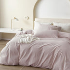 JIYUAN 100% Washed Cotton Duvet Cover Set 3 Pieces Alaska King, 1 Duvet Cover 132x120 Inches(Comforter Not Included) and 2 Pillowcases,Linen Like Comfy and Breathable,Heathered Greyish Pink