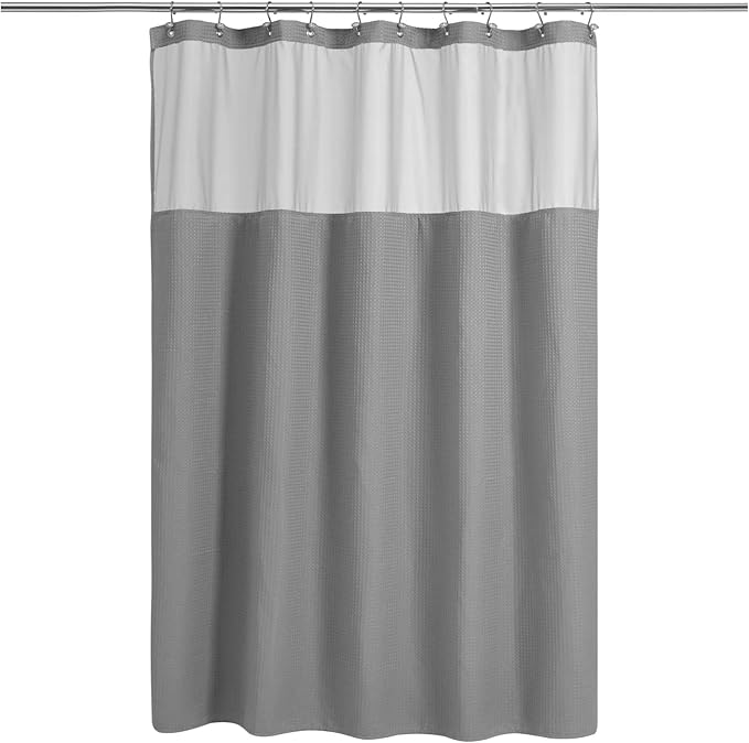 N&Y HOME 54 Inch Waffle Weave Shower Curtain with Snap-in Fabric Liner & 12 Metal Hooks Set - 54" x 72" Shower Stall Size, Hotel Style & Mesh Top Window, Machine Washable - Gray, 54x72