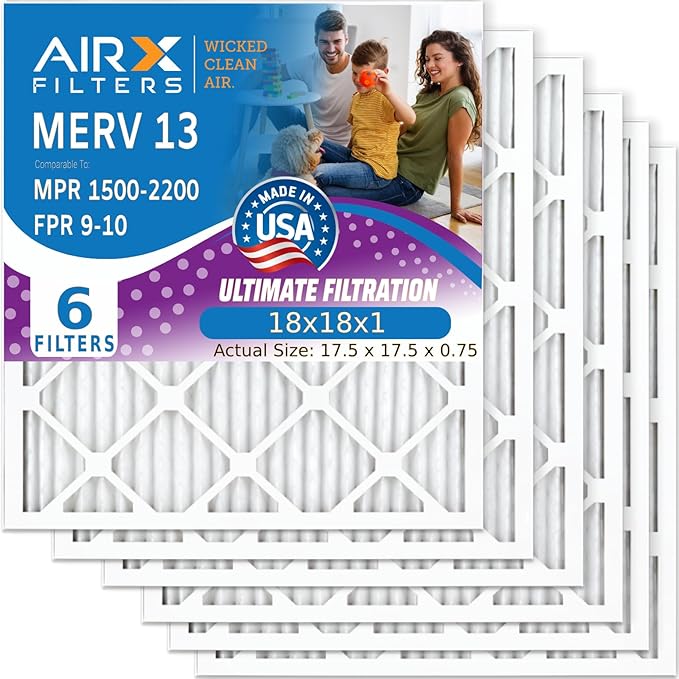AIRX FILTERS WICKED CLEAN AIR. 18x18x1 Air Filter MERV 13 Electrostatic Pleated Air Conditioner Filter 6 Pack HVAC AC Furnace Filters