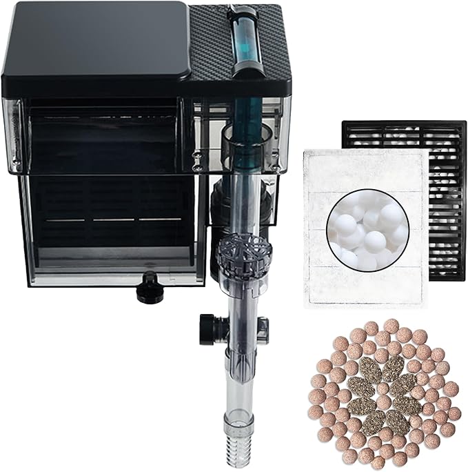 Aquarium Filter, 6W 150GPH HOB Fish Tank Filter, 4-Stage Bio-Filtration for 10-40 Gallon Tanks, Quiet Power Waterfall Filter with Adjustable Flow, Includes Filter Cotton & Bio Media