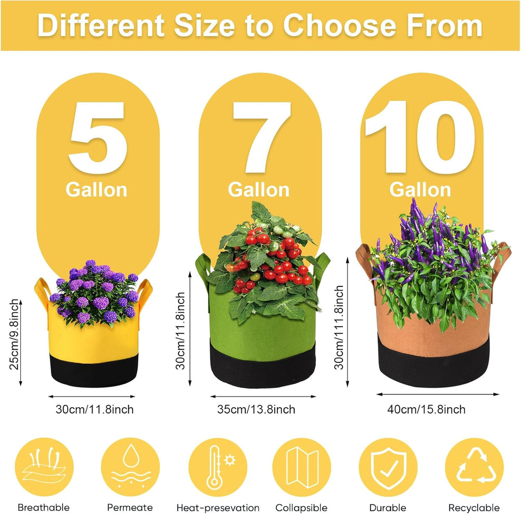 Grow Bags 5 Gallon,6 Pack Fabric Plant Pots with Handles Planter Bag for Outdoor Garden Planting Vegetables Flowers Fruit