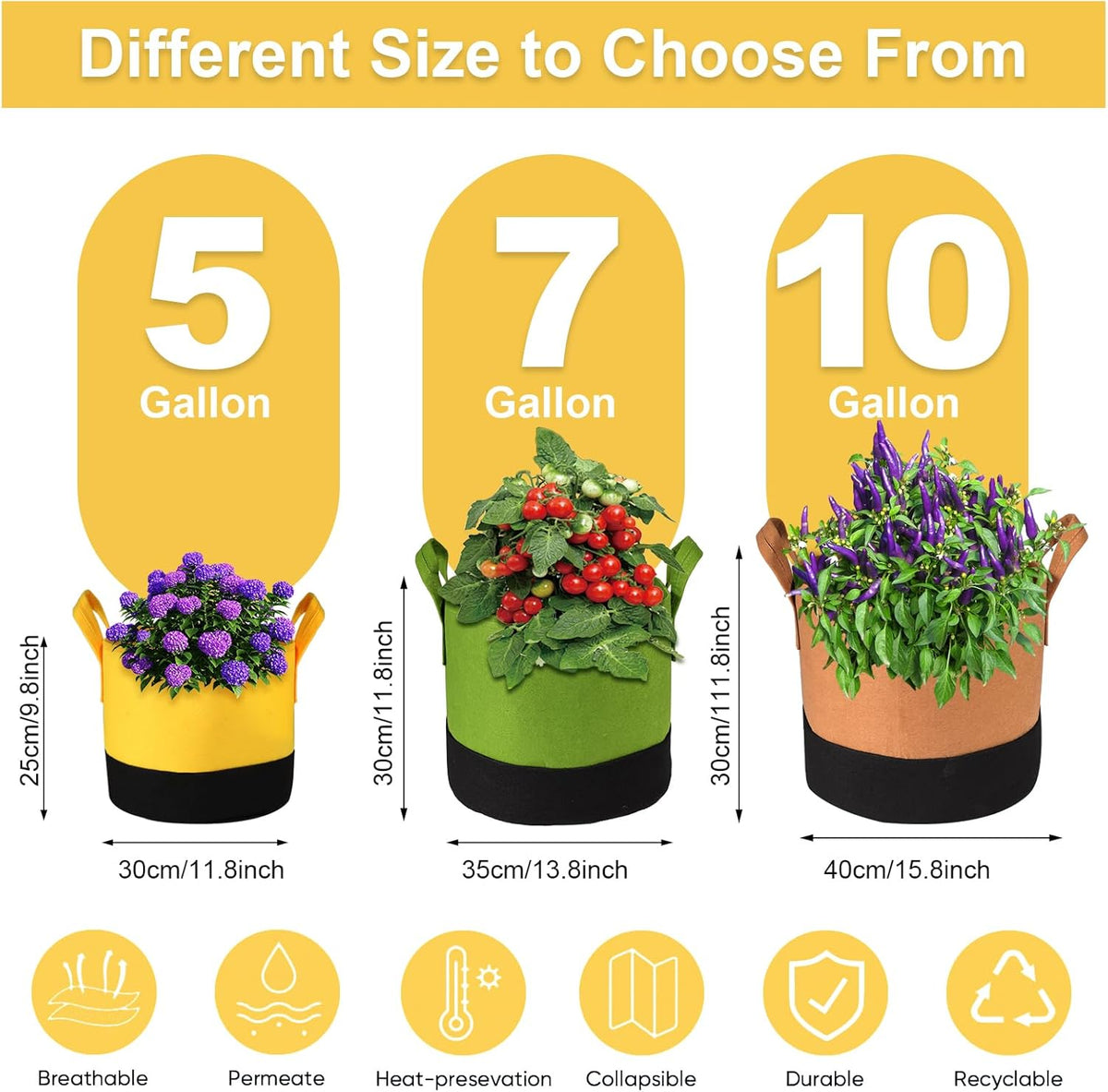 Grow Bags 5 Gallon,6 Pack Fabric Plant Pots with Handles Planter Bag for Outdoor Garden Planting Vegetables Flowers Fruit
