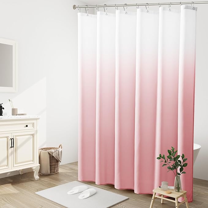Naturoom Pink Shower Curtains for Bathroom,Ombre Cloth Fabric Shower Curtain Set with 12 Hooks Pink Bathroom Decor 72 x 72