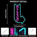 Looklight Disco Neon Signs for Wall Decor Pink Blue LED Word Light Sign Right-Pointing Arrow Neon Light USB Light Up Letters Sign for Disco Lover Music Bar Music Studio Rec Room Bedroom Party Decor