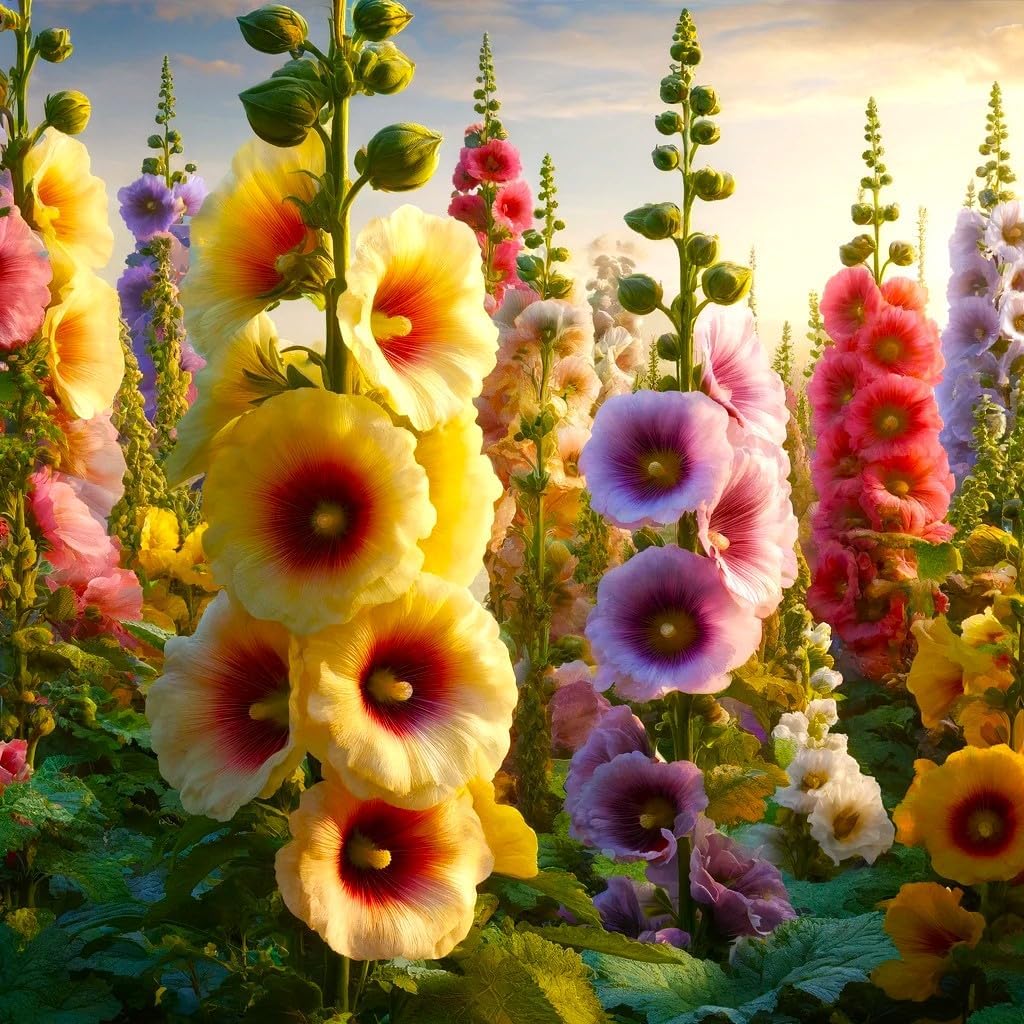 Seeds Hollyhock Seed Mix Malva 30+ Seeds for Planting Showy Perennial Flower Multicolor Mixture