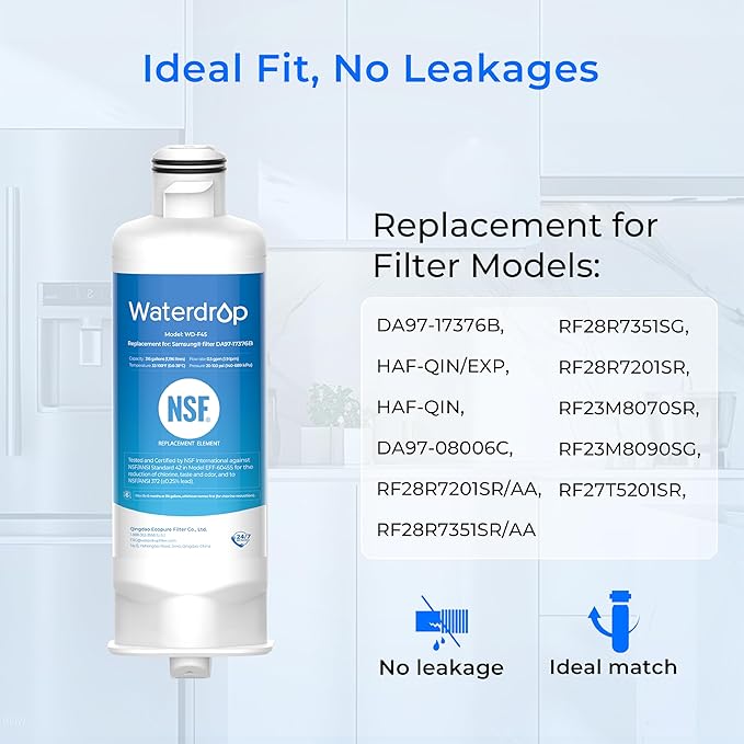 Waterdrop DA97-17376B Replacement for Samsung® HAF-QIN/EXP, DA97-08006C, RF28R7201SR, RF28R7351SG, WD-F45, Refrigerator Water Filter, 4 Filters
