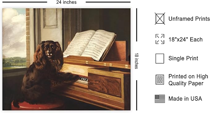 Poster Master Vintage Portrait of an Extraordinary Musical Dog Print - Retro Puppy Poster - Music & Piano Art - Animal Lover Wall Design - Living Room or Office Decor - 18x24 UNFRAMED Wall Art