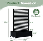 Double Metal Planter Box with Trellis Privacy Screen, Raised Garden Bed with Trellis & Wheels, Planter Box Outdoor with Drainage Holes for Climbing Plants, Vegetable, Vines,73"x 47"x 30", Black