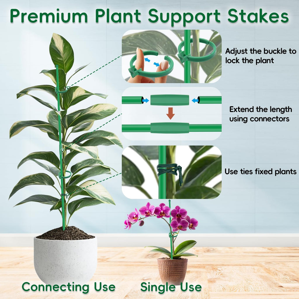 Plant Stakes 14.2Inch, BOVITRO 16Pcs Garden Stakes with Clips for Indoor Outdoor Plants, Adjustable Length Plant Support Stakes, Orchid Stick, Tomato Beans Vegetable Stakes for Garden