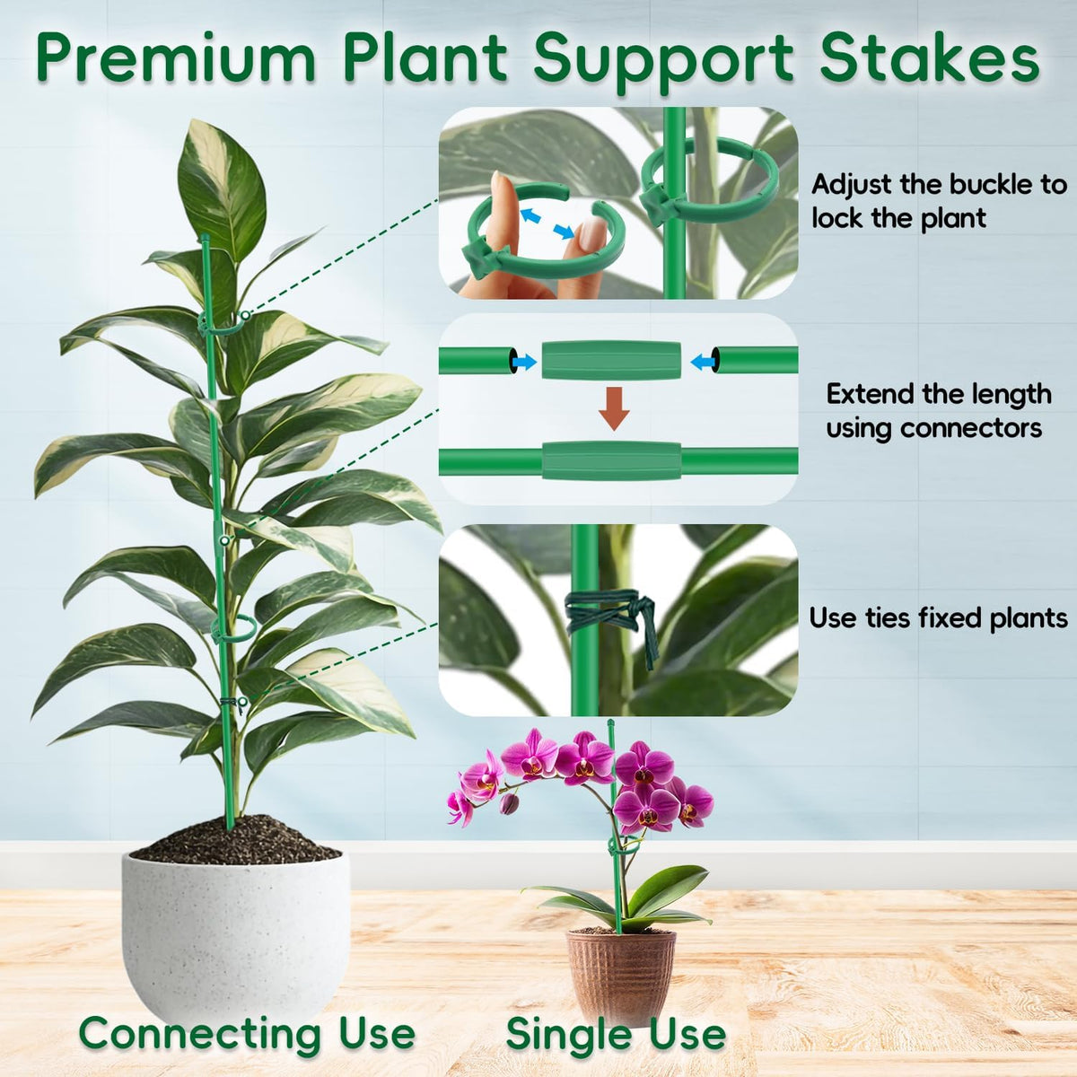 Plant Stakes 14.2Inch, BOVITRO 16Pcs Garden Stakes with Clips for Indoor Outdoor Plants, Adjustable Length Plant Support Stakes, Orchid Stick, Tomato Beans Vegetable Stakes for Garden