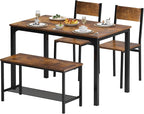 soges 4 Pieces Dining Table Set, 43.3 inch Kitchen Table Set for 4, Dining Set with 2 Chairs and Bench with Storage Rack, Nesting Furniture Set for Dining Room, Kitchen, Restaurant, Rustic Brown