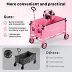 Collapsible Wagon Cart with Wheels, 150L Lightweight Foldable Utility Cart, Portable Rolling Wagon for Garden, Shopping, Sports, Camping, Transport, Pink