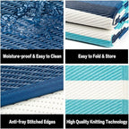 Outdoor Waterproof Rug 9'x12' Plastic Straw Rugs Washable Reversible Floor Mat Blue Stripe Carpet for Camping RV Deck Entryance Porch Picnic Balcony Beach Backyard
