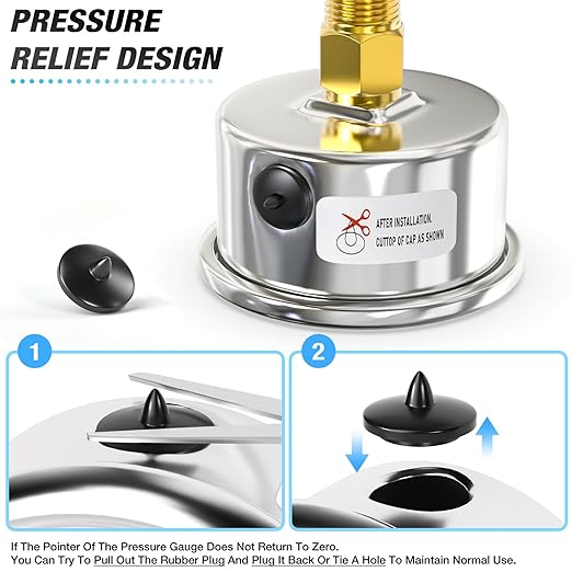 MEANLIN MEASURE -30inHG~60Psi Vacuum Gauge Stainless Steel 1/4" NPT 2" FACE DIAL Waterproof for Air Compressor HVAC Negative Pressure Hand Pump Pool Back Mount with 1/2" NPT and 3/8" NPT Hex Bushing