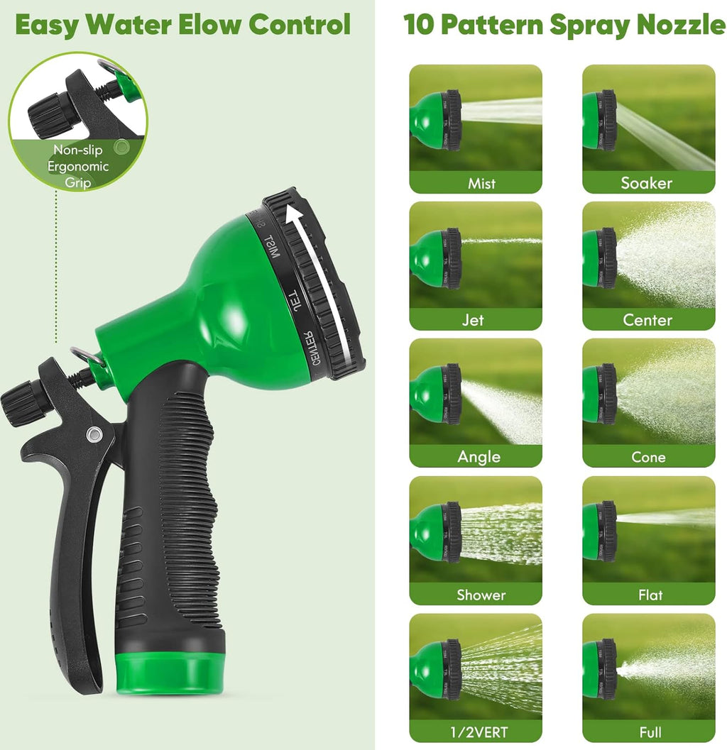 Garden Hose 100ft, Stainless Steel Heavy Duty Water Hose with 10 Function Nozzle Flexible, Lightweight, No-Kink, Pet Proof, Puncture Proof Metal Hose for Yard, Outdoor