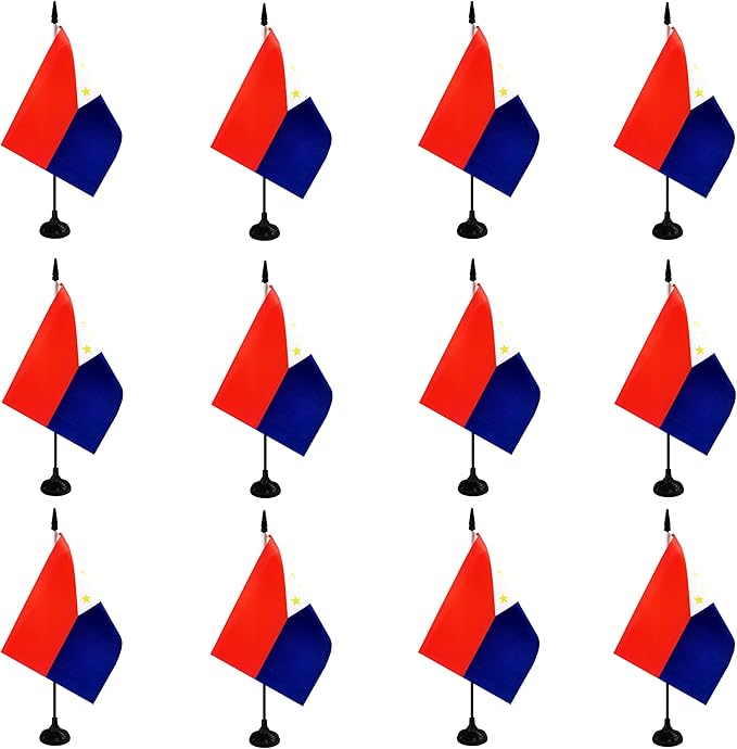 Philippines Desk Flag, 12 Pack Filipino Table Office Flag with Black Solid Pole and Stand Base, International Country Flag, Festival Celebration, Classroom Meeting Desktop Decor (Philippines)