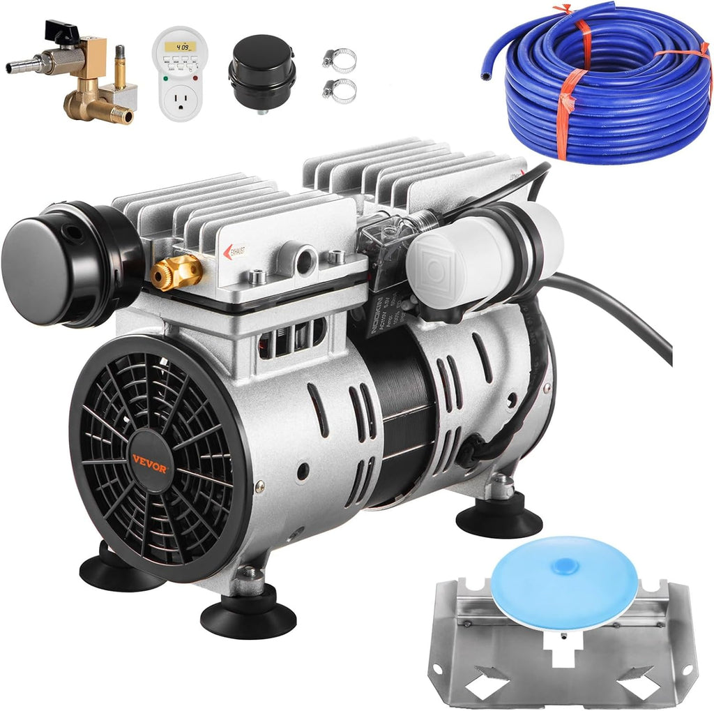 VEVOR Pond Aerator, 550W Power, 5.2CFM for Up to 1 Acre 50' Lake, Aeration Kit Includes 3/4 HP Compressor & 100' Weighted Tubing & Diffuser, Air Compressor for Deep Water Oxygen Circulation