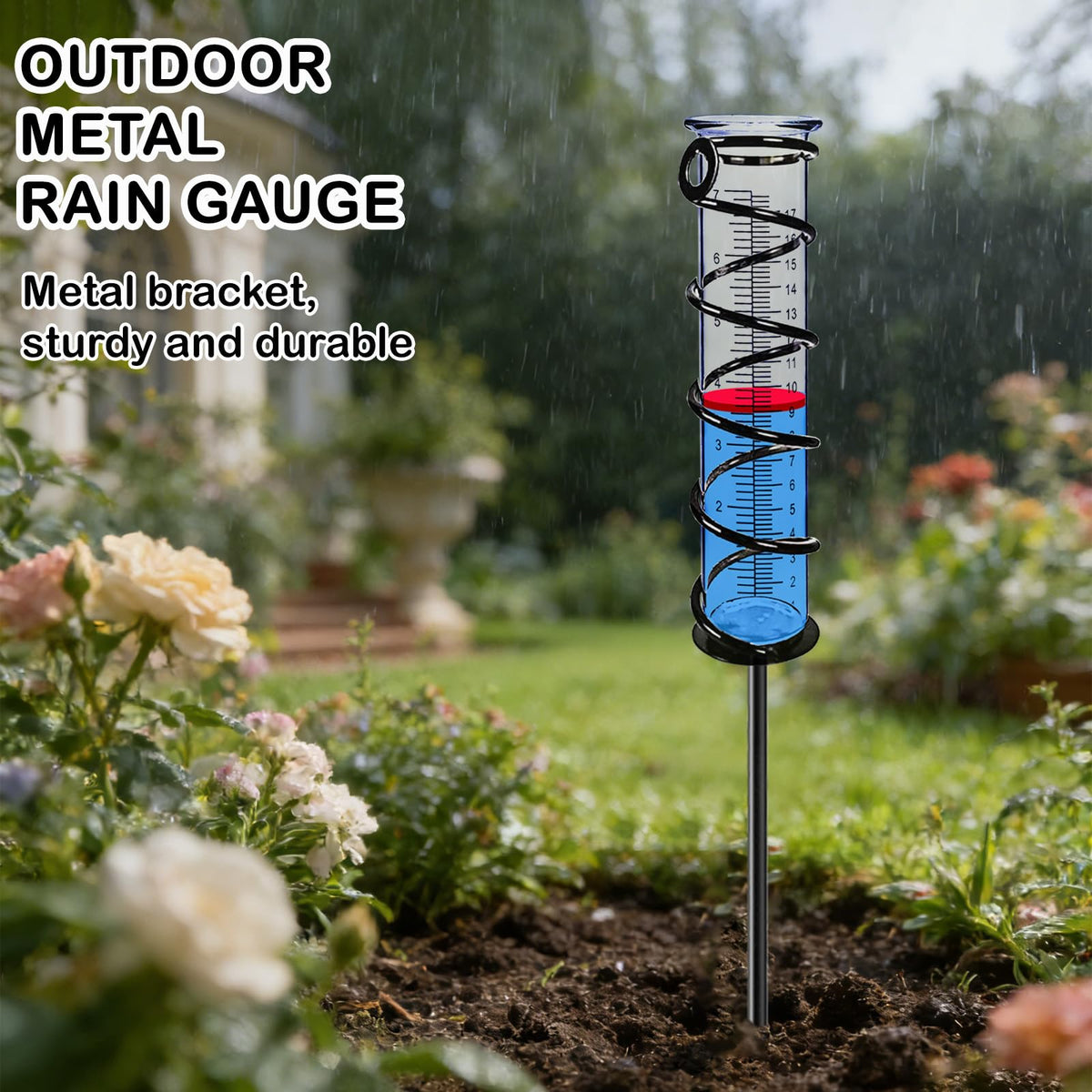 Rain Gauge, Rain Gauge Outdoor, Rain Gauges Outdoors Best Rated for Yard with Stake, Rain Water Meter Measuring with Metal Frame, Decorative for Garden, Deck, Lawn, Landscape