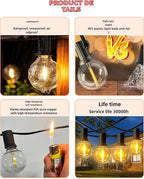 100FT Outdoor String Lights with 102 Shatterproof G40 LED Clear Globe Bulbs for Indoor/Outdoor, 2-Pack 50FT Connectable Hanging Lights for Party Decor