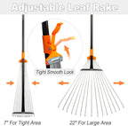 Leaf Rake for Lawns, Adjustable Garden Rake for Leaves with Long Handle, 61 Inches