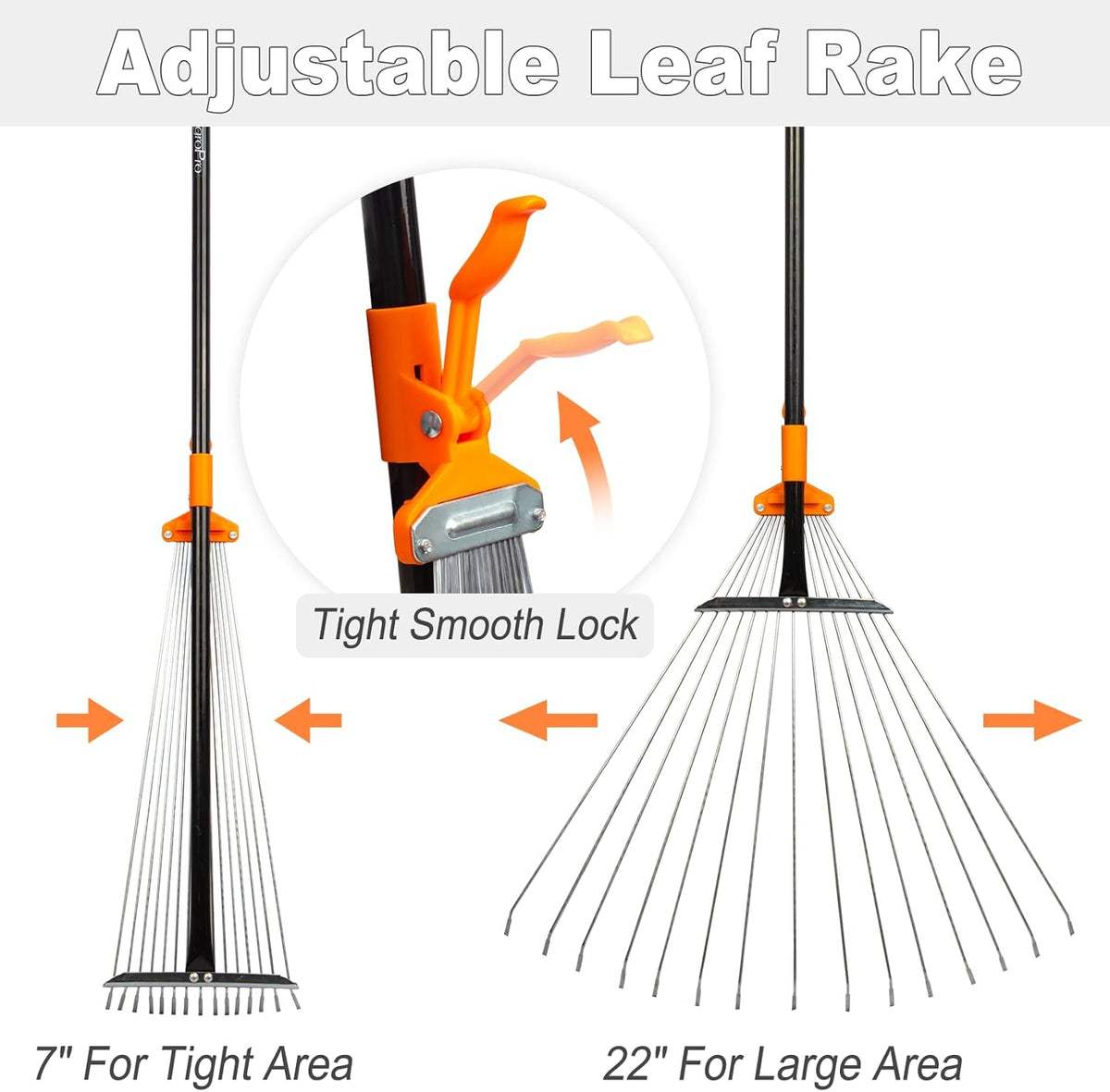 Leaf Rake for Lawns, Adjustable Garden Rake for Leaves with Long Handle, 61 Inches