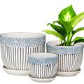 Hlukana Ceramic Plant Pots Set of 3, 6.75/5.6/4.2 inch Planters with Drainage Holes and Saucer, Flower Pot Outdoor Indoor, Modern Decorative Planters for House Plants Garden Planters Succulent Pots