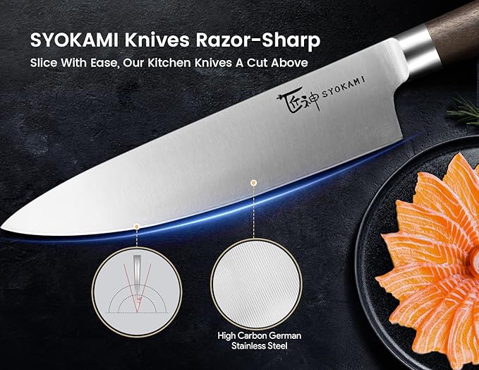 Kitchen Knife Set with Magnetic Block and Sharpener 14 Piece Knife Set 360° Rotatable Holder Ultra Sharp High Carbon Stainless Steel Knives Sets with Steak Knives, Anti-slip Ergonomical Handle