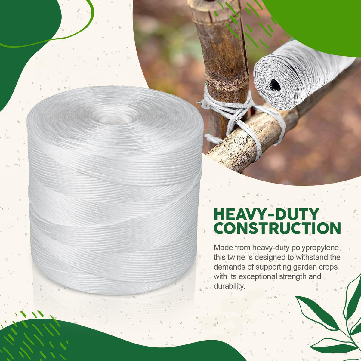 Tomato Twine 6300 Ft - Heavy Duty Polypropylene Twine White