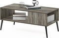 Furinno Claude Mid Century Style Coffee Table with Wood Legs, French Oak Grey Large Non-Lift Top
