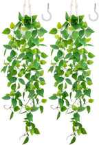 LOYWREE 2 Pack Artificial Hanging Plant Kit with Pot and Hanger - 39" Long Fake Pothos Vines - Hanging Potted Faux Plant Indoor for Wall Ceiling Bedroom Bathroom Living Room Home Decor (White Pot)