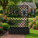 Metal Planter Box, with Diamond Lattice Trellis Planter Box, for Climbing Plants and Vines, Galvanized Raised Garden Bed on Wheels, Garden Bed with Trellis(72 in x47 in Black)