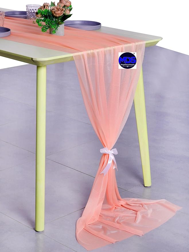 MDS Halloween Chiffon Table Runner - 20 Pack, 29 x 170 Inches, 14ft Each - Sheer Spooky Table Runners for Haunted House Parties, Trick-or-Treat Tables, Witchy Décor, Wedding & Events - Peach