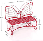 Butterfly Garden Bench, Double Seats Outdoor Bench, Black Patio Bench Thickened Metal Frame for Garden, Yard, Patio, Porch, Lawn, Park. (Red/Big)