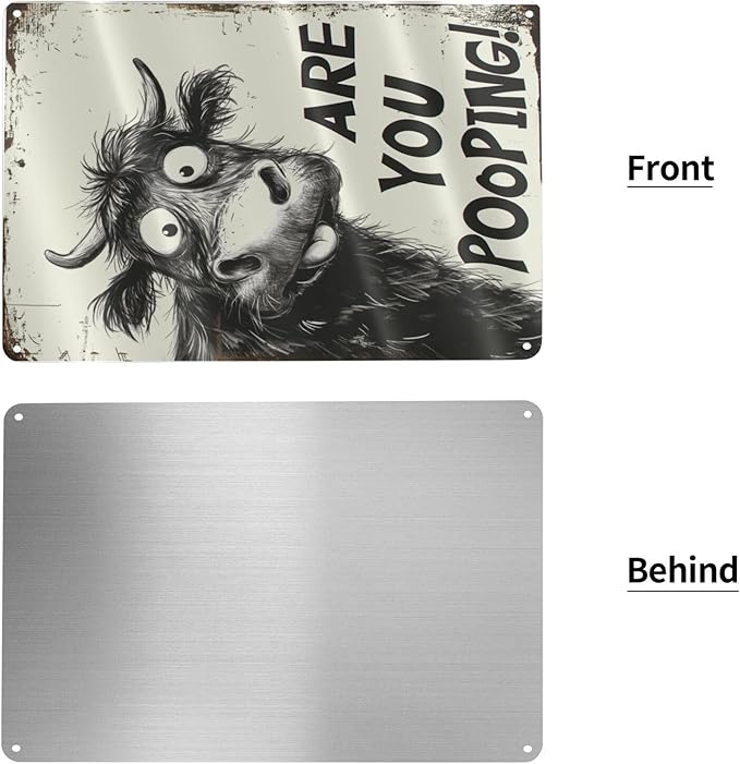 Funny Highland Cow "Are You Pooping!" Tin Sign - 8x12 Inch Vintage Metal Wall Décor, Humorous Bathroom & Farmhouse Rustic Wall Art for Indoor & Outdoor