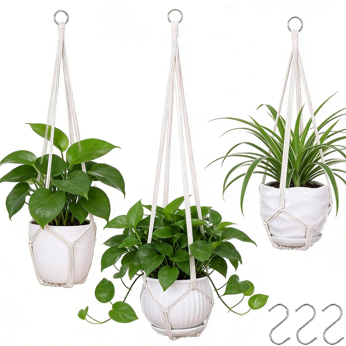 YIBOT 3 Pack Macrame Plant Hanger Indoor Hanging Planter for Plants Holder