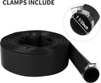 1-1/2" x 50 FT Pool Backwash Hose, Black Heavy Duty Reinforced PVC Lay Flat Water Discharge Hose for Swimming Pool Filter Pump,with 2 Clamp