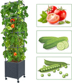 LINEX Raised Garden Bed Planter Box with Trellis, 56.7” Tomato Planters for Climbing Plants Vegetable Vine Flowers Outdoor Patio, Tomatoes Cage w/Self-Watering & Wheels