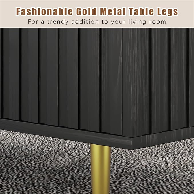 Modern Coffee Table with Storage with 2 Big Drawers, Black Rectangle Coffee Table for Living Room, Wooden Fluted Table Accent Tea Table for Living Room Apartment Small Space