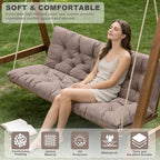 Porch Swing Cushions,Outdoor Cushions 3 Seater Replacement with Backrest, Waterproof Thickened Bench Cushion with Ties for Porch, Patio,Outdoor, Backyard and Garden (Khaki 47 * 40 in)