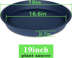 4 Pack of 18 19 inch Plant Saucer Drip Tray (16.6 inch Base), Heavy Duty Deep Plant Saucers for Pots, Plastic Flower Planter Water Trays for Indoors Outdoor (19", Blue)