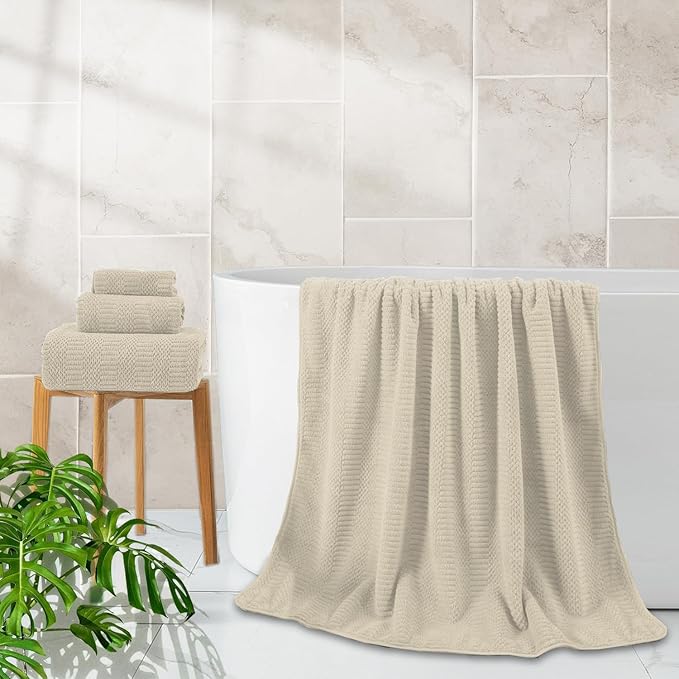 4 Piece Oversized Bath Towels Set 35x70 Inches, Cream Extra Large Soft Bath Sheet Chair Towels 600 GSM Highly Absorbent Quick Dry Towels Set for Bathroom Hotel Spa