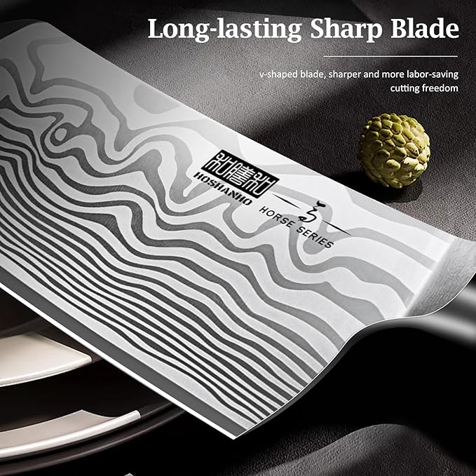 Cleaver Knife 7 Inch, Razor Sharp High Carbon Powder Steel Meat Cleaver, Professional Butcher Chopper Kitchen Knife for Meat Cutting Vegetable Slicing