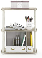 Furinno Turn-N-Tube 3-Tier Compact Multipurpose Shelf Display Rack with Classic Tube, Sonoma Oak/White